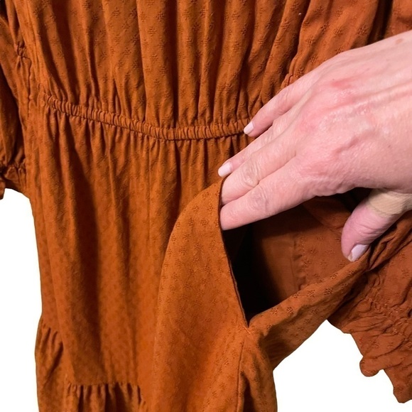 NWT Universal Thread Orange Brown Eyelet Prairie Dress Ruffles Pockets Size M - Picture 7 of 16